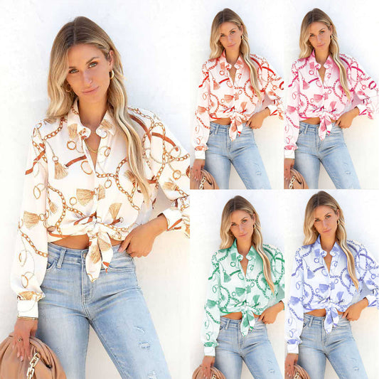 Fashion Printed Long Sleeve Cardigan Single Breasted Casual Shirt Women
