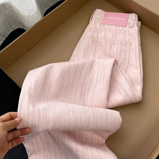 Jean large rayé taille haute pour femme