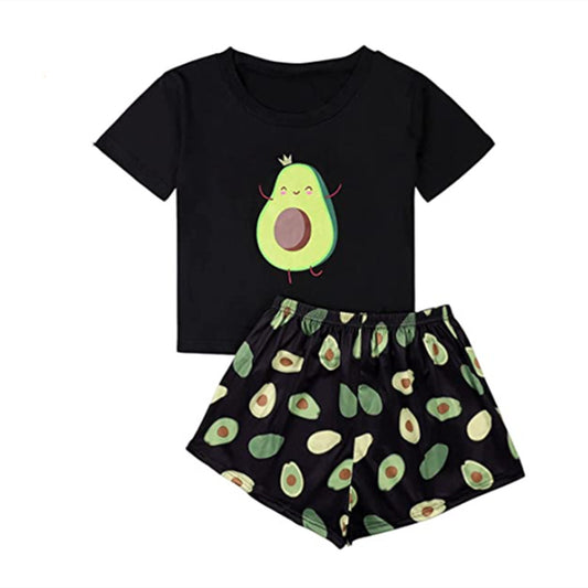 Pyjama imprimé mignon pour femme, short à manches courtes