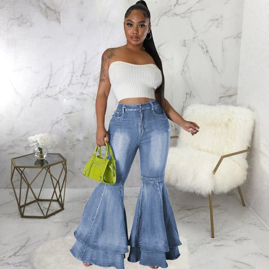 Pantalon évasé en denim extensible à jambes larges pour femmes, mode européenne et américaine, polyvalent