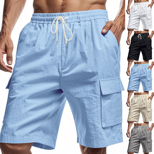 Short ample en lin uni avec cordon de serrage pour le sport et les loisirs