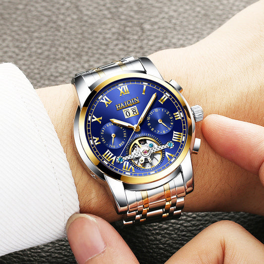 Montre mécanique automatique à tourbillon creux lumineux et étanche pour homme